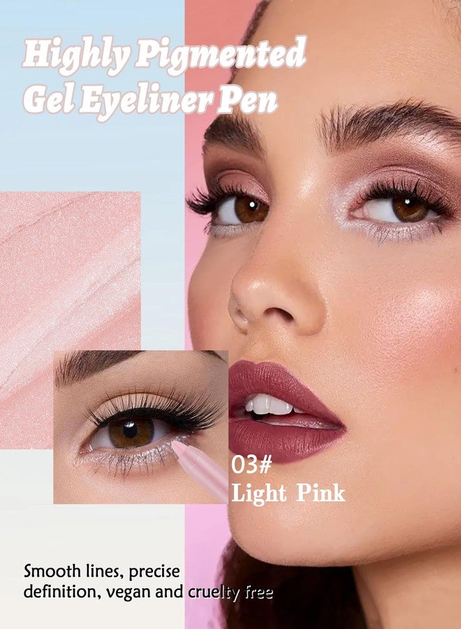 Lestpola Waterline Gel Eyeliner Pencil, Light Pink Shimmer Waterproof Long Lasting Eye Liner Pencils with Sharpener, Highly Pigmented Hypoallergenic Cream Glitter Eyeliner Brightener Pen Makeup for Women-03 - Image 2